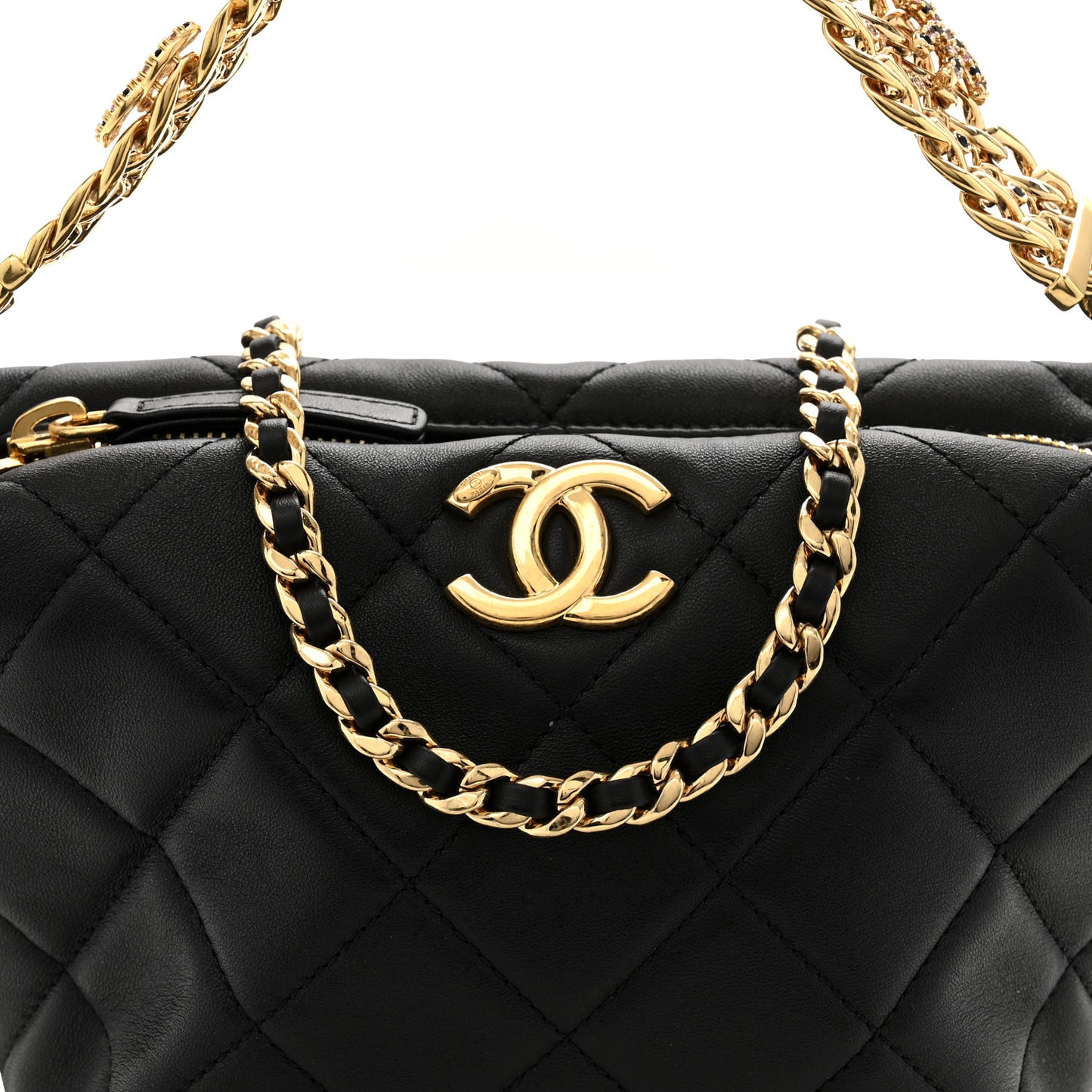 Lambskin Quilted Crystal Small CC Chain Hobo Black