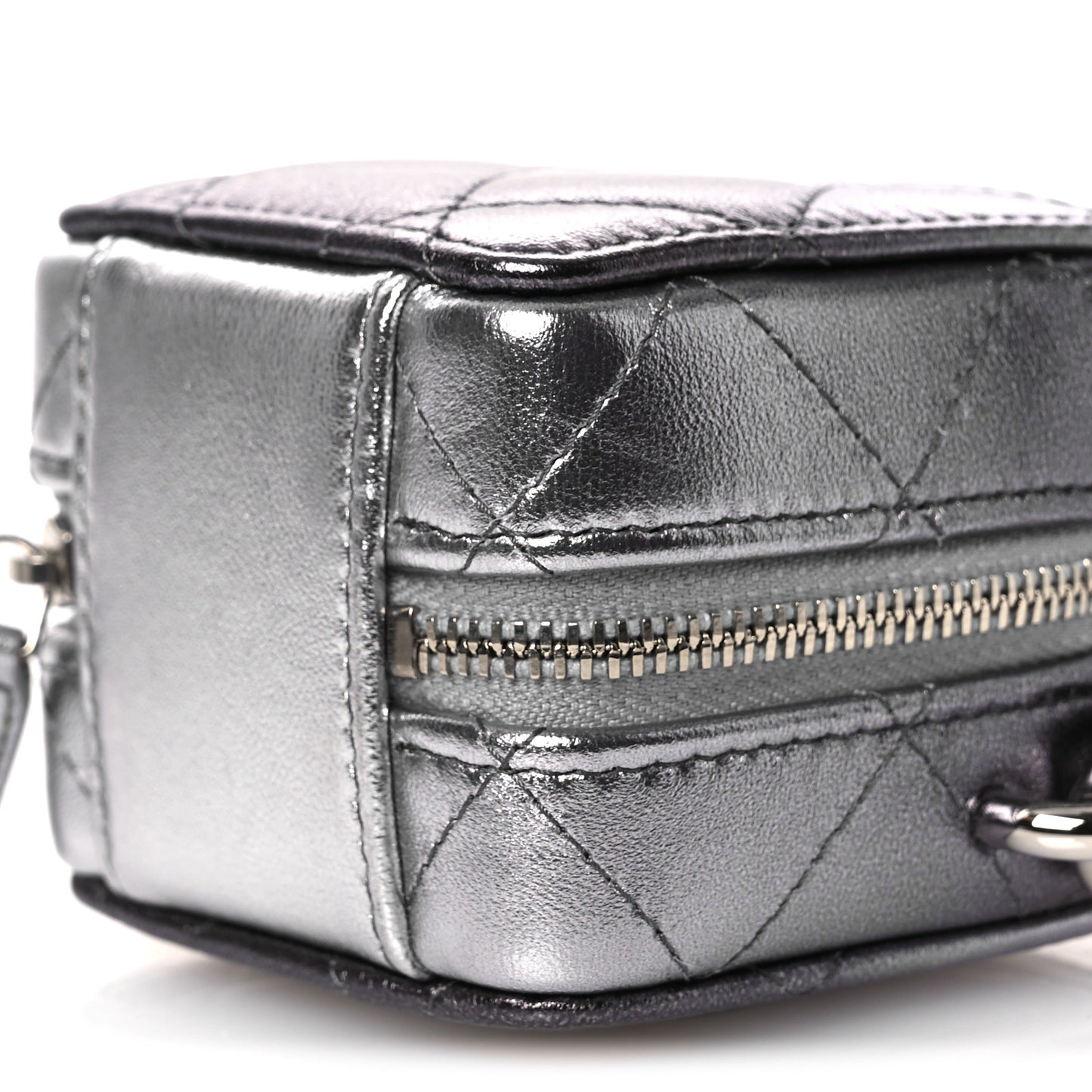Gradient Metallic Lambskin Quilted Coco Punk Cube Clutch With Chain Silver Black
