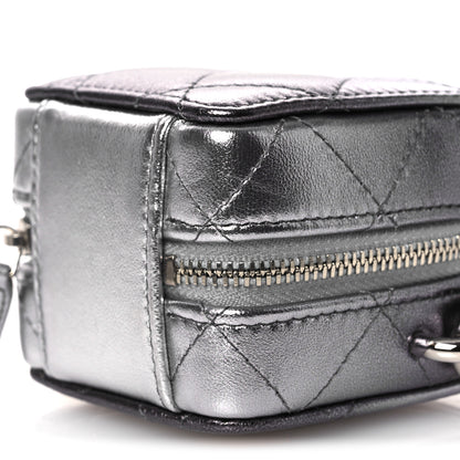 Chanel Gradient Metallic Lambskin Quilted Coco Punk Cube Clutch With Chain Silver Black 10 of 12