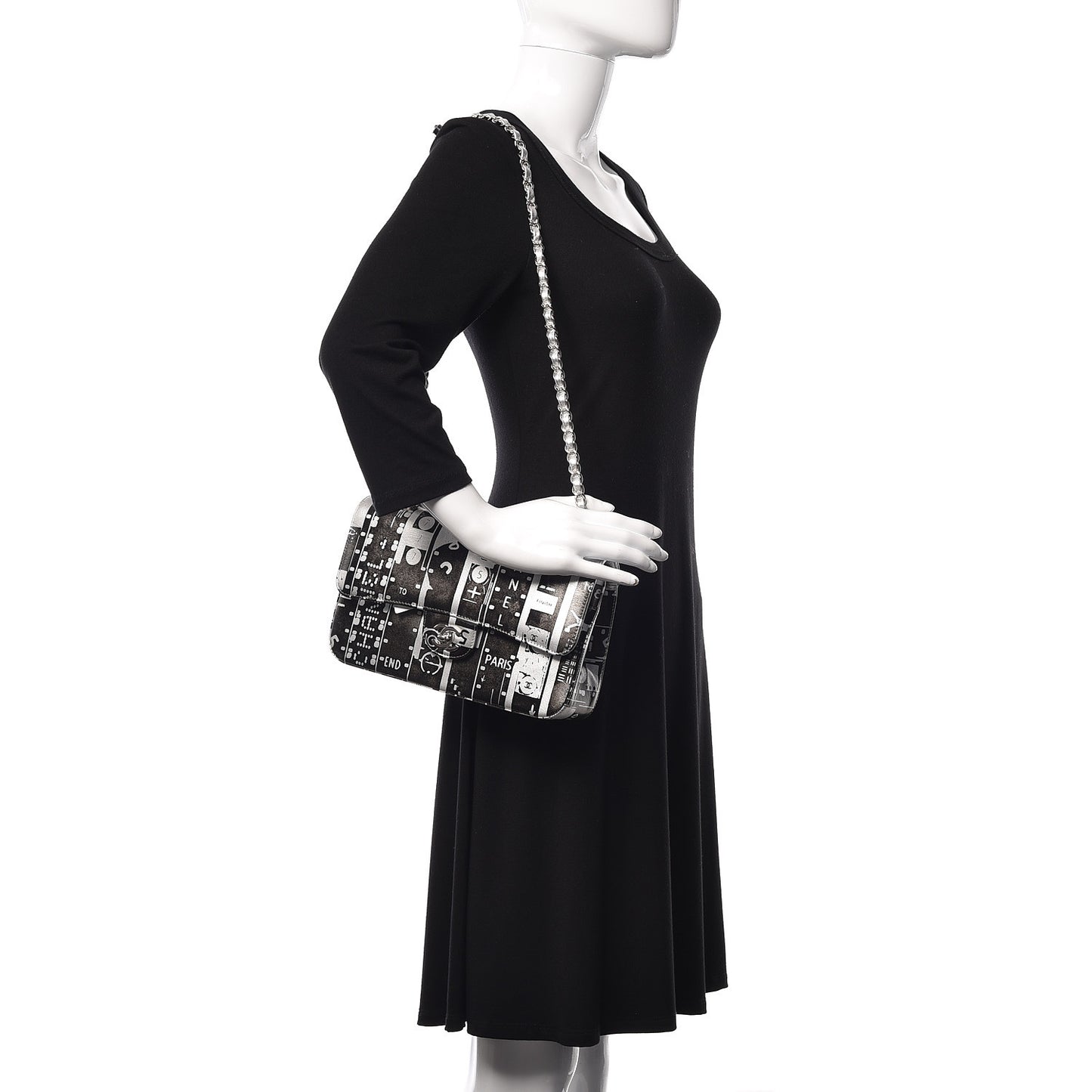 Lambskin Hand Painted Medium Double Flap Black Silver