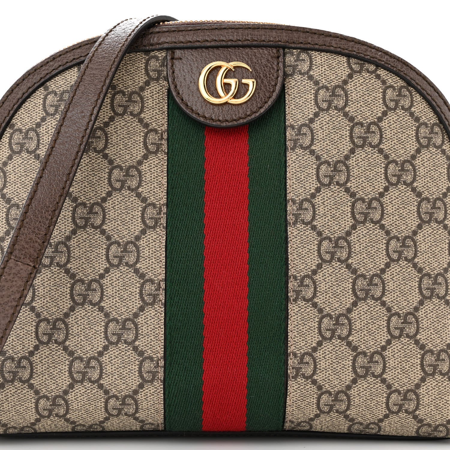 Gucci GG Supreme Monogram Textured Dollar Calfskin Web Small Ophidia Dome Shoulder Bag Beige Ebony New Acero 8 of 13
