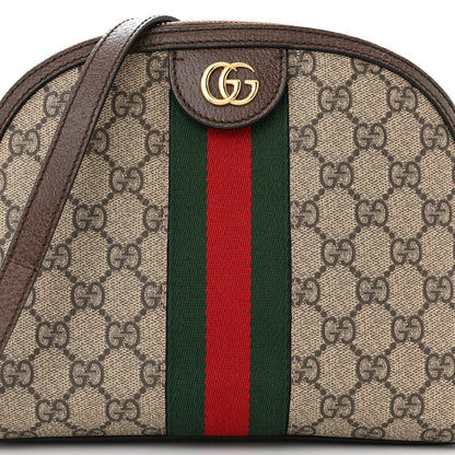 Gucci GG Supreme Monogram Textured Dollar Calfskin Web Small Ophidia Dome Shoulder Bag Beige Ebony New Acero 8 of 13