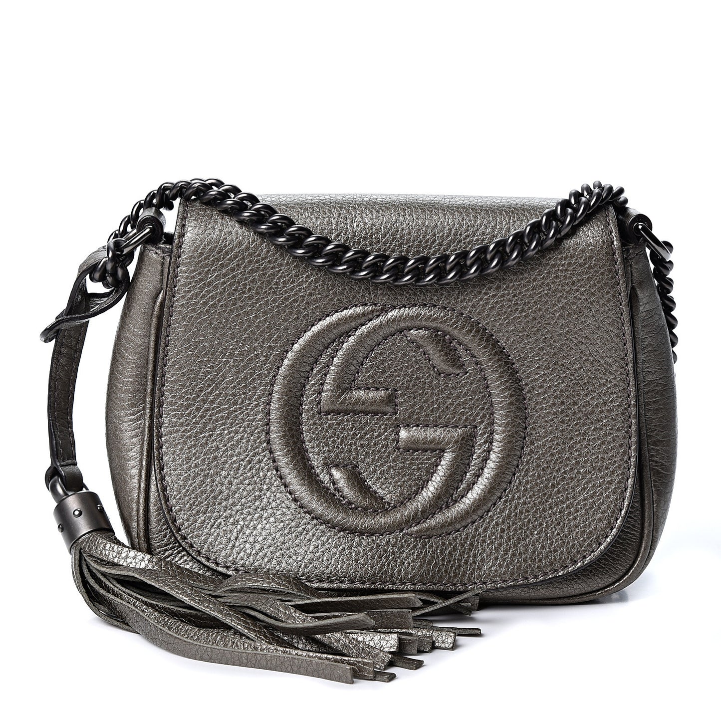 Metallic Pebbled Calfskin Small Soho Flap Crossbody Sasso
