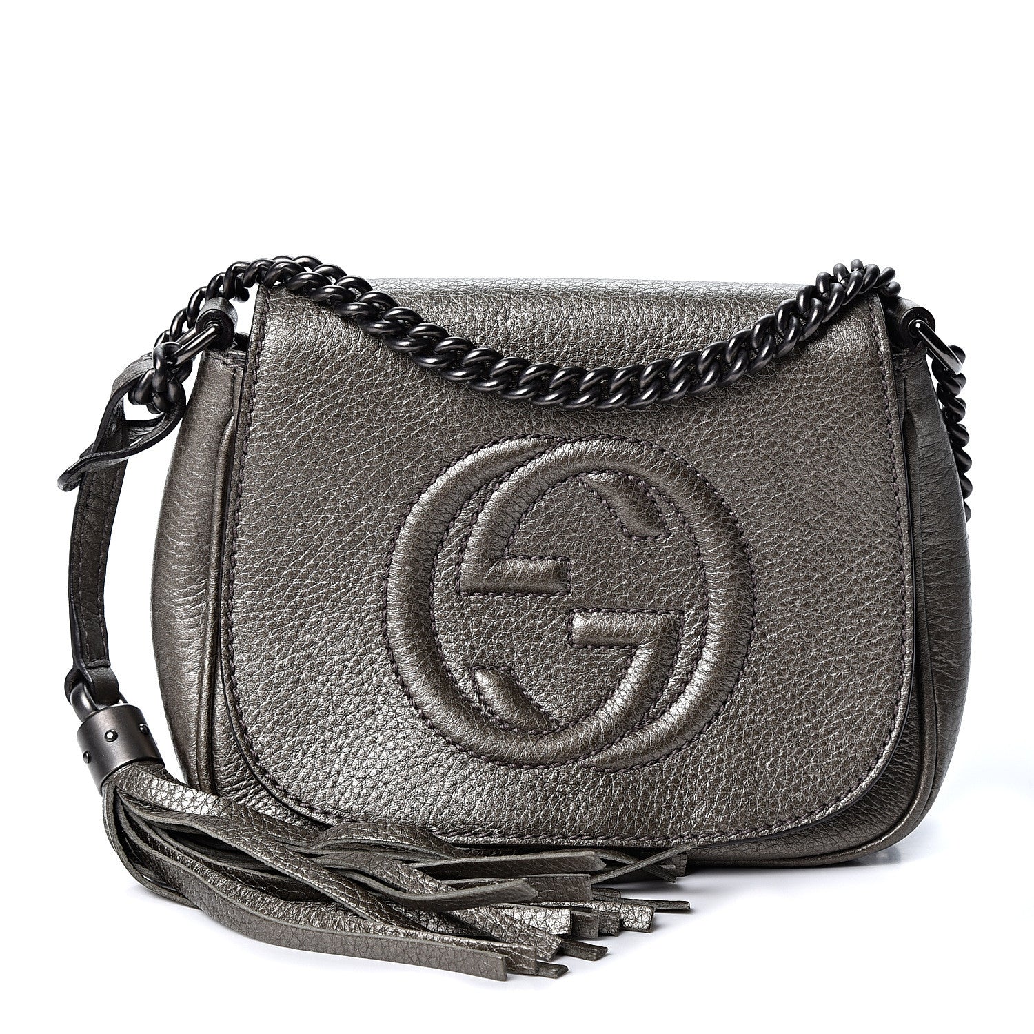 Gucci Metallic Pebbled Calfskin Small Soho Flap Crossbody Sasso 1 of 9