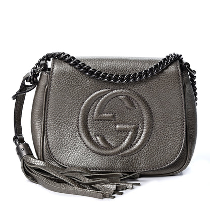 Gucci Metallic Pebbled Calfskin Small Soho Flap Crossbody Sasso 1 of 9