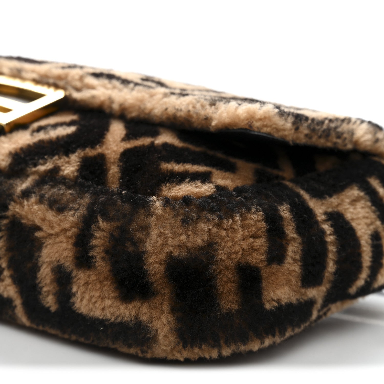 Fendi Shearling Vitello Dolce Macro FF 1974 Baguette Tobacco Black 9 of 10