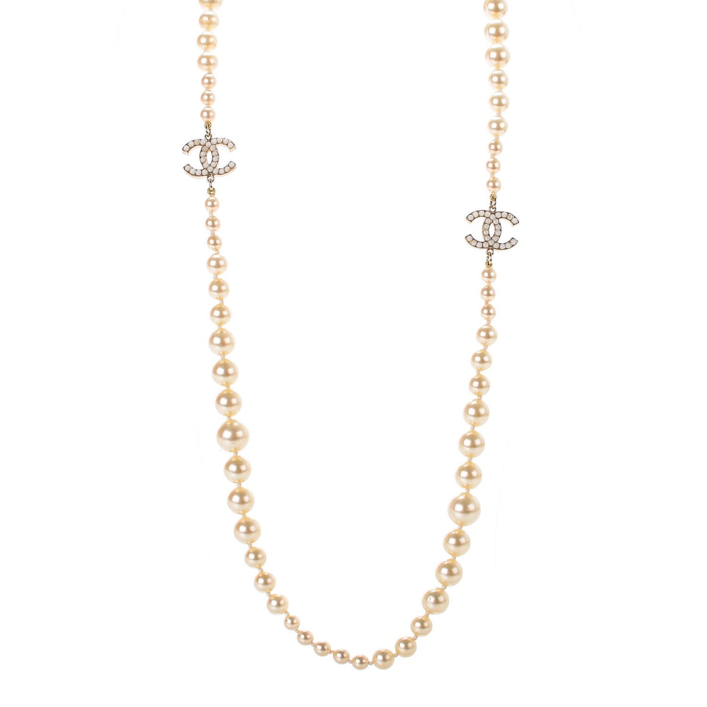 Graduated Pearl CC Long Necklace Gold