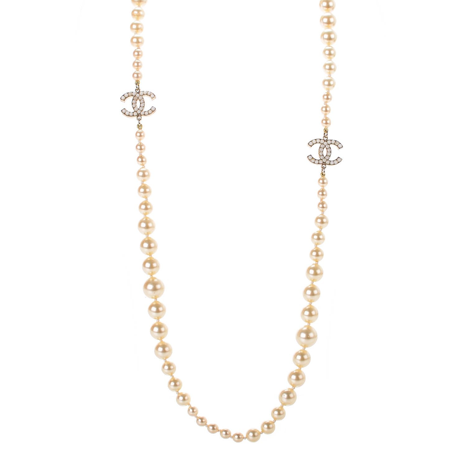 Chanel Graduated Pearl CC Long Necklace Gold 1 of 5