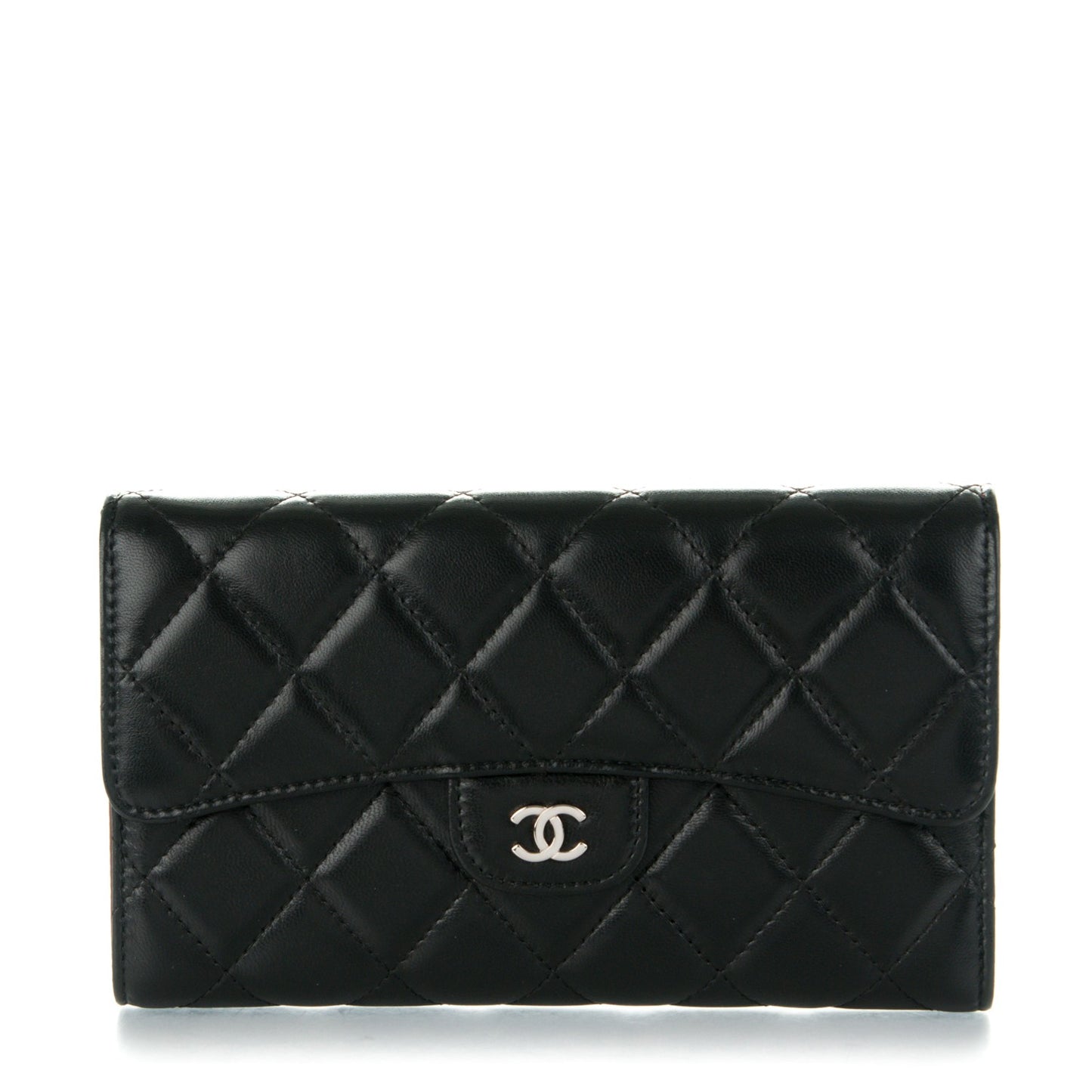 Lambskin Quilted Large Flap Wallet Black