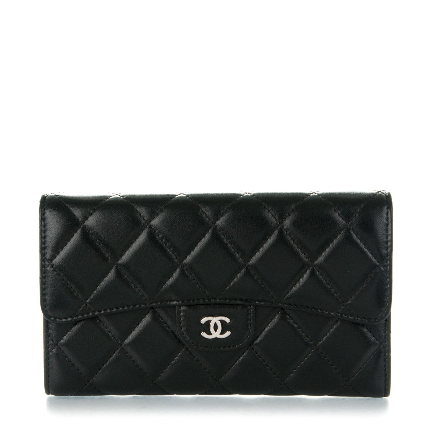 Chanel Lambskin Quilted Large Flap Wallet Black 1 of 8