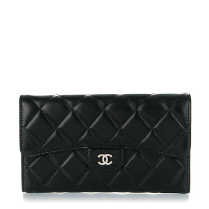 Chanel Lambskin Quilted Large Flap Wallet Black 1 of 8