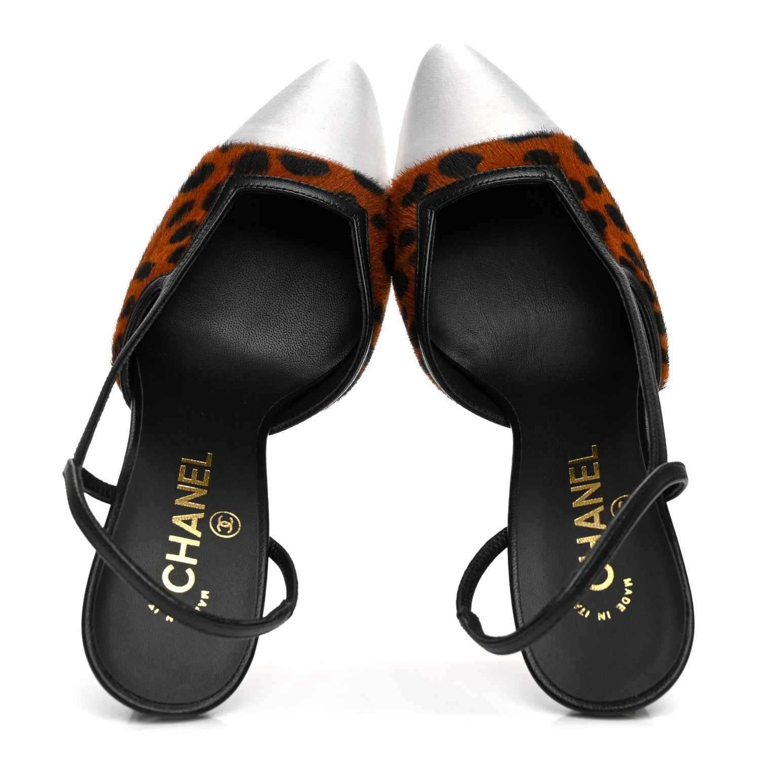 Chanel Lambskin Mixed Fibers Cap Toe CC Slingback Pumps 38.5 Brown Black White 5 of 9
