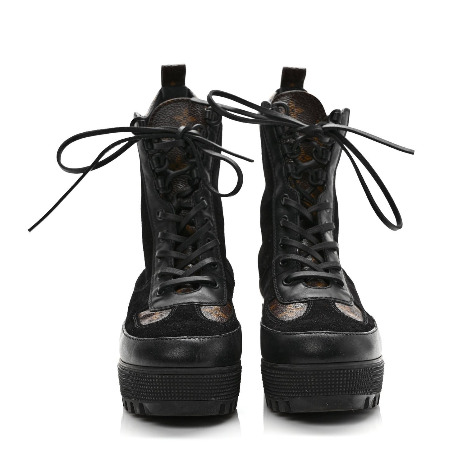 Suede Calfskin Monogram Laureate Platform Desert Boots 38 Black