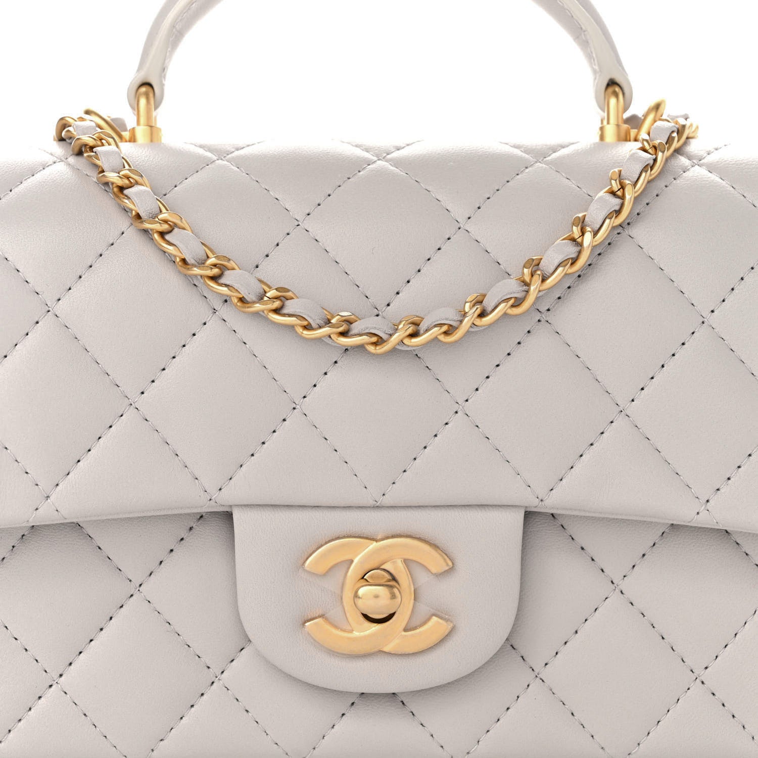 Chanel Lambskin Quilted Mini Top Handle Rectangular Flap Grey 6 of 8