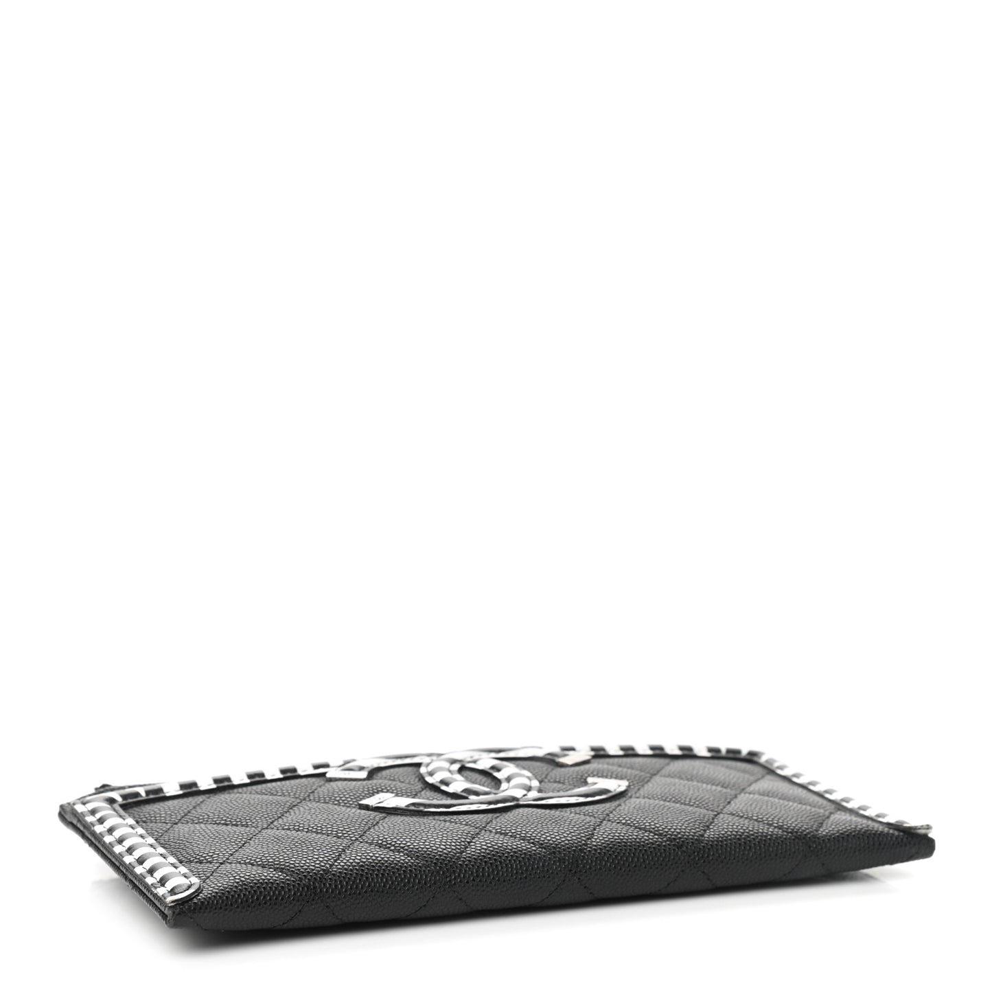 Caviar Quilted Stripe Filigree Zip Pouch Black White