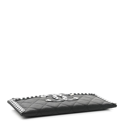 Chanel Caviar Quilted Stripe Filigree Zip Pouch Black White 3 of 8