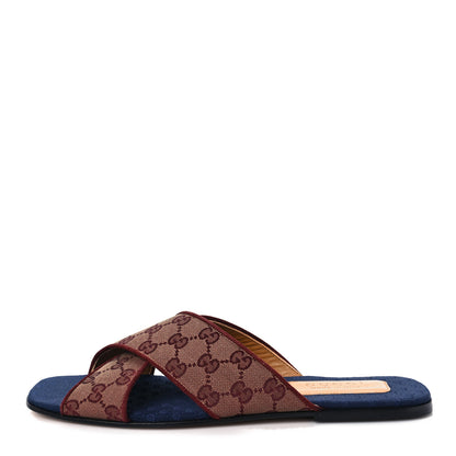 Gucci Canvas GG Monogram Mens Criss Cross Slide Sandals 10 Sahara Rubino Chardonnay 1 of 8