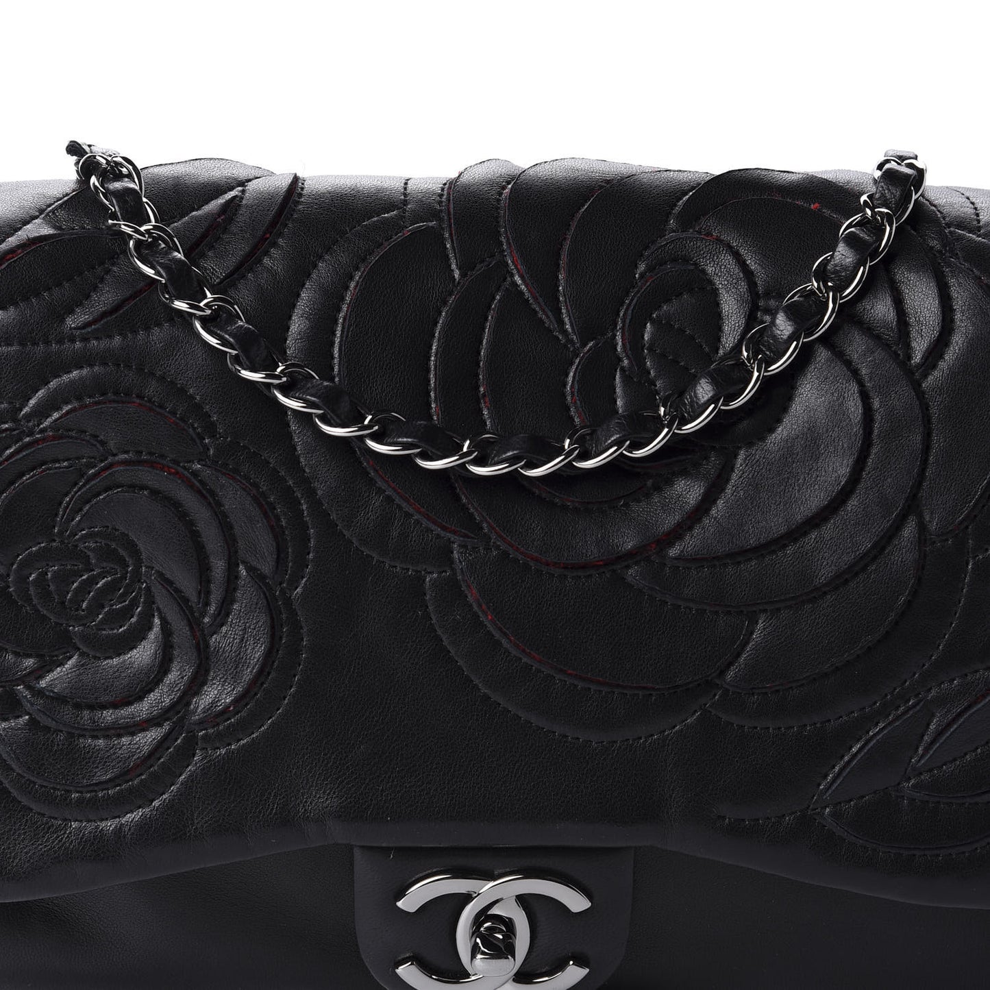 Lambskin Tweed Large Camellia Petals Flap Black