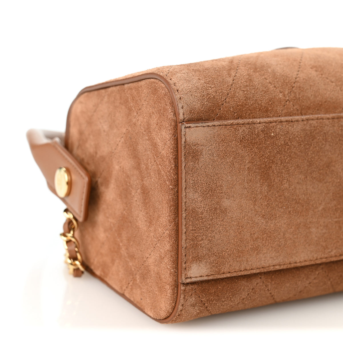 Suede Quilted Turn Around Clutch With Chain Camel