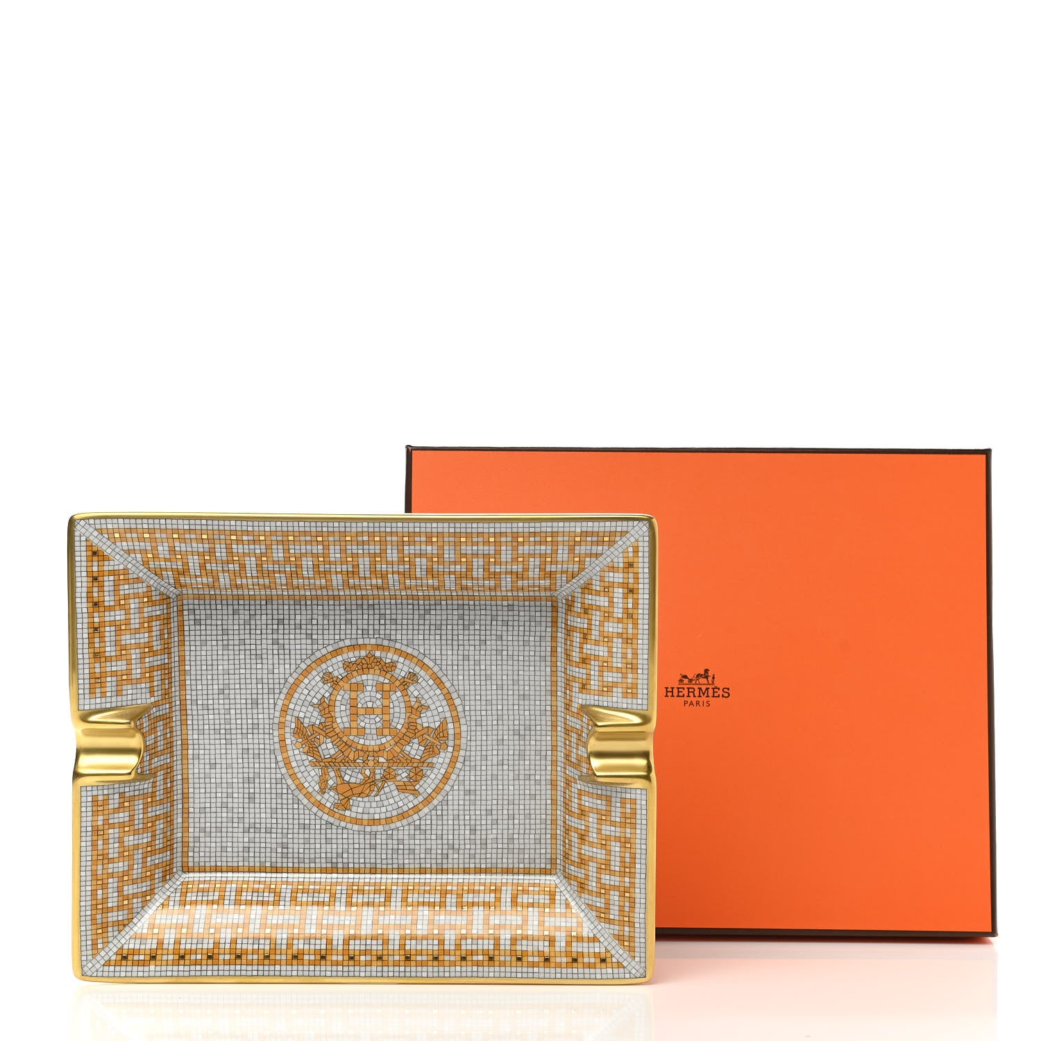 Hermes Porcelain Mosaique Au 24 Gold Ashtray 7 of 7