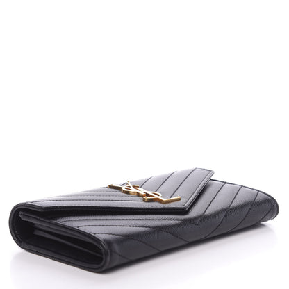 Saint Laurent Grain De Poudre Matelasse Chevron Monogram Flap Wallet Black 4 of 12