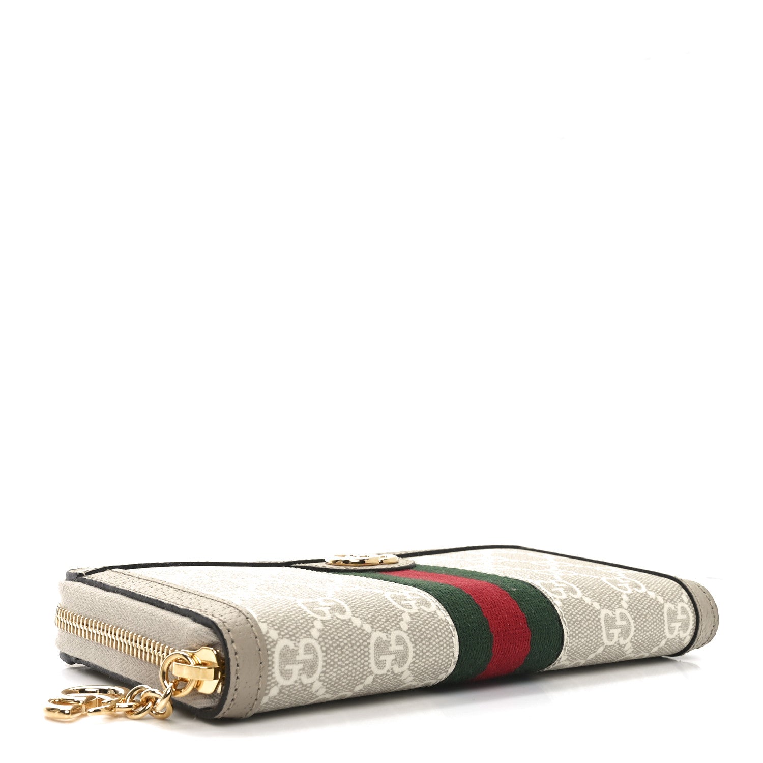 Gucci GG Supreme Monogram Textured Dollar Calfskin Web Ophidia Zip Around Wallet Beige Mystic White Oatmeal 4 of 8