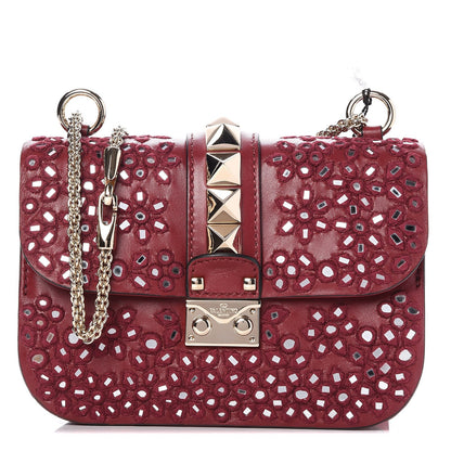 Valentino Garavani Vitello Embellished Small Glam Lock Rockstud Flap Dark Red 1 of 7