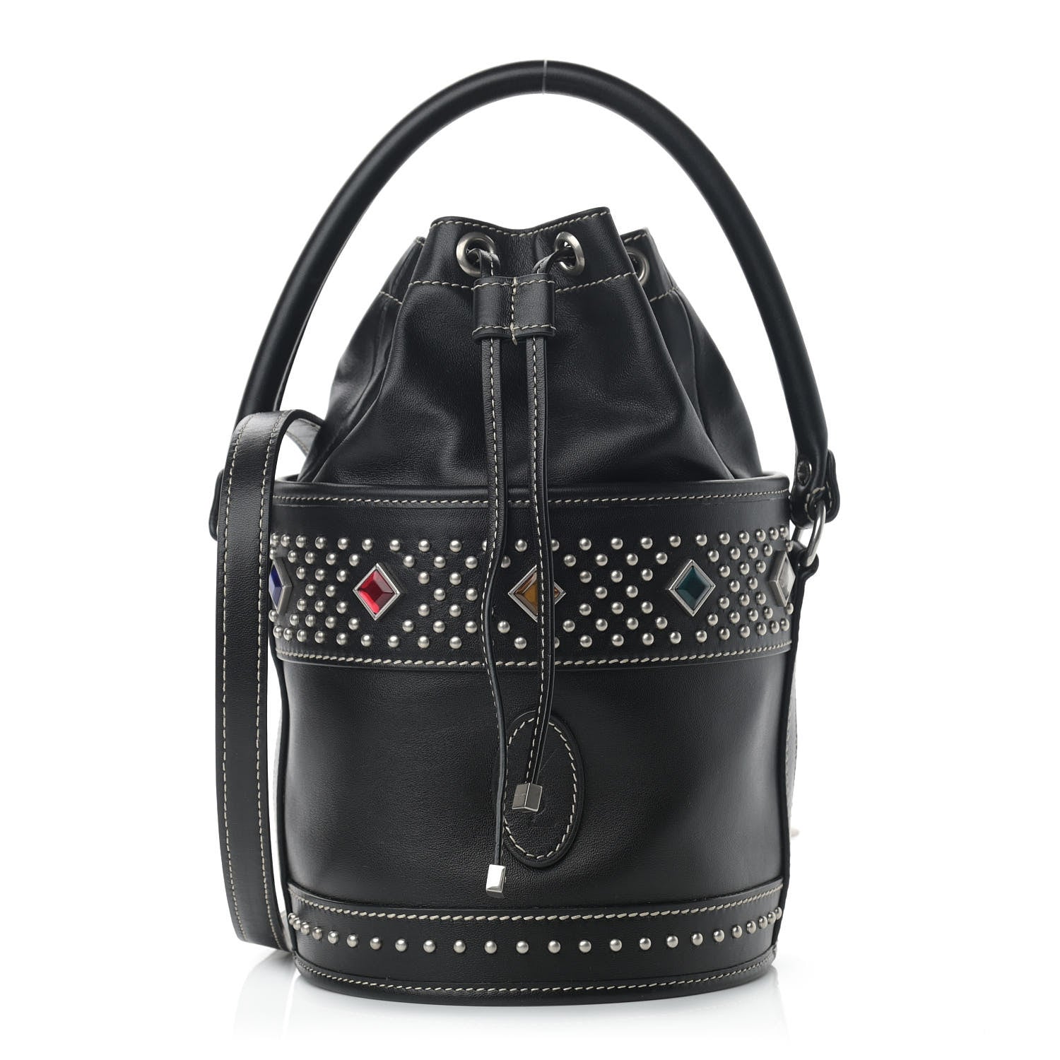 Saint Laurent Smooth Calfskin Studded Small Bahia Drawstring Bucket Bag Black Multicolor 1 of 10