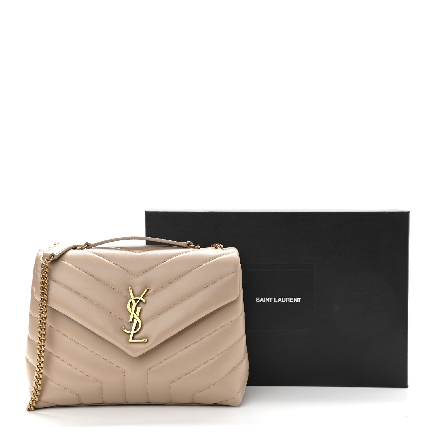 Saint Laurent Calfskin Y Quilted Monogram Small Loulou Chain Satchel Dark Beige 13 of 13