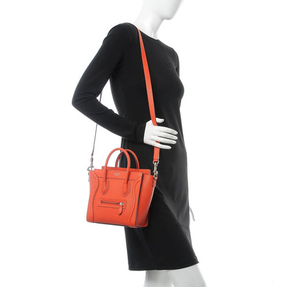 Celine Drummed Calfskin Nano Luggage Vermillion 3 of 8