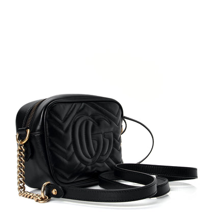 Gucci Calfskin Matelasse Mini GG Marmont Chain Shoulder Bag Black 2 of 4