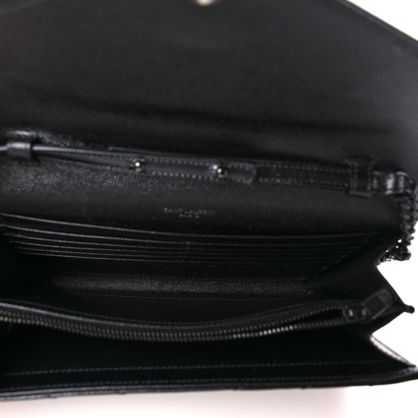 Grain De Poudre Matelasse Chevron Monogram Monochrome Chain Wallet Black