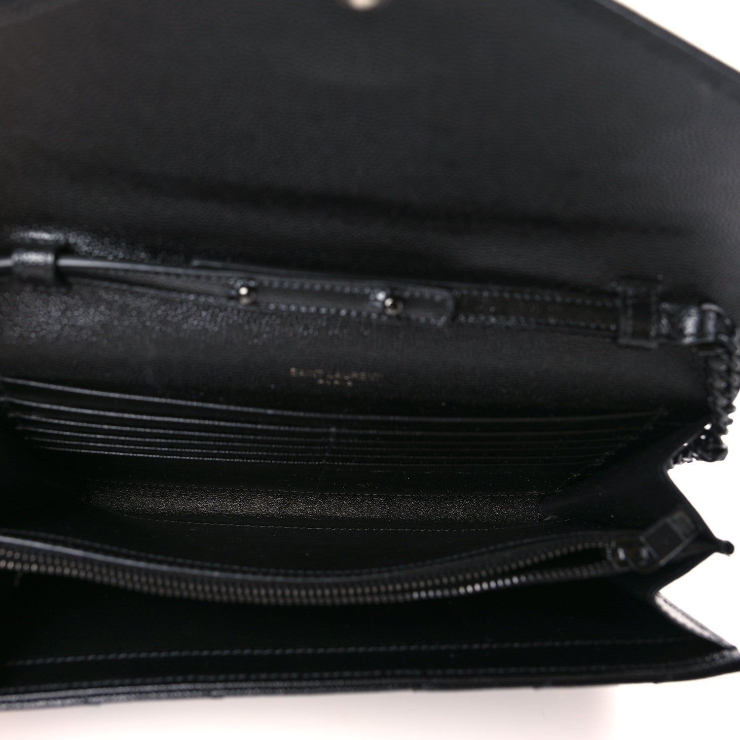 Saint Laurent Grain De Poudre Matelasse Chevron Monogram Monochrome Chain Wallet Black 5 of 9