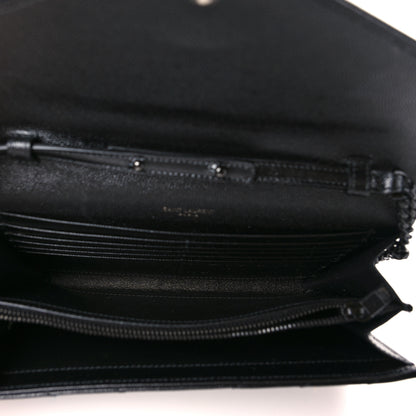 Saint Laurent Grain De Poudre Matelasse Chevron Monogram Monochrome Chain Wallet Black 5 of 9