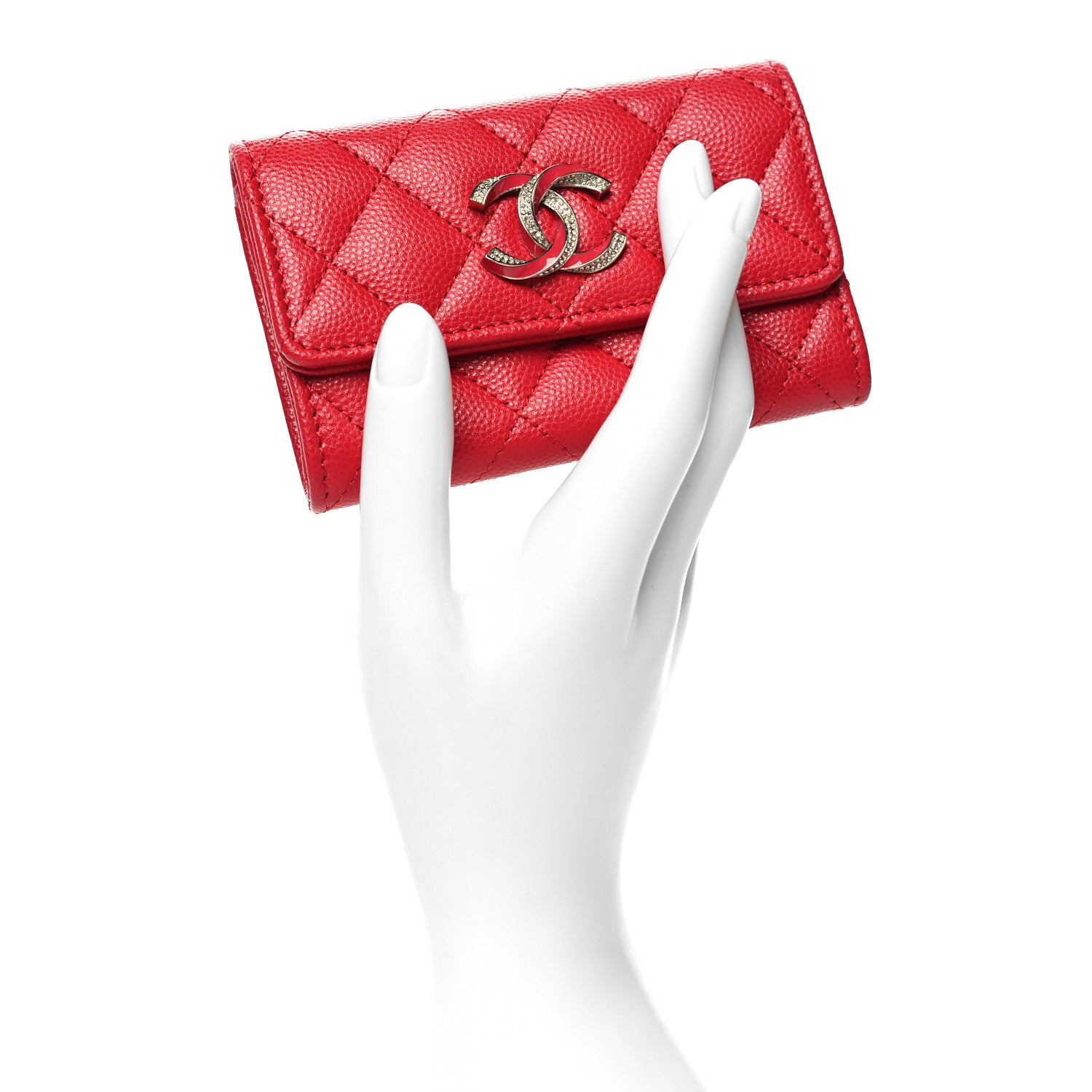 Chanel Caviar Quilted Crystal Enamel CC Flap Card Holder Red 2 of 11