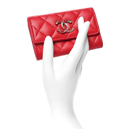 Chanel Caviar Quilted Crystal Enamel CC Flap Card Holder Red 2 of 11