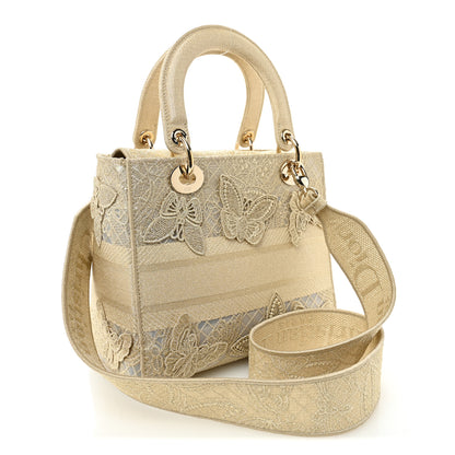 Christian Dior Canvas Embroidered 3D Macrame D-Lace Butterfly Medium Lady D-Lite Gold 3 of 11
