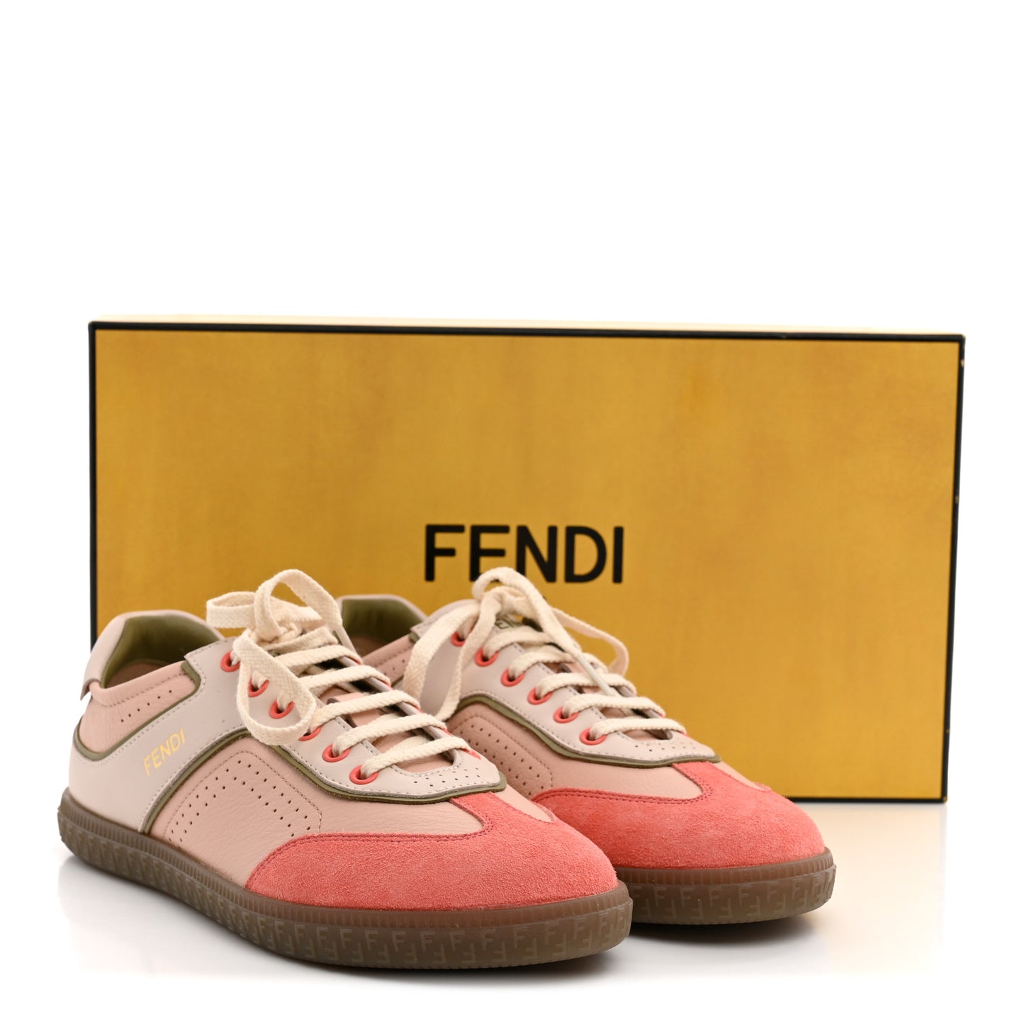 Crosta Mix Vitello Womens Fendi Flair Sneakers 37 Blush Baby Pink Linen