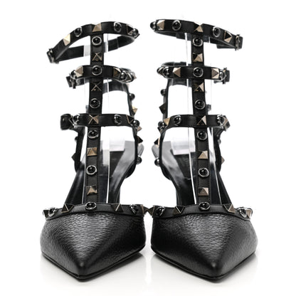 Valentino Garavani Pebbled Calfskin Onyx Rockstud Rolling Ankle Strap 65mm Pumps 37 Black 2 of 10