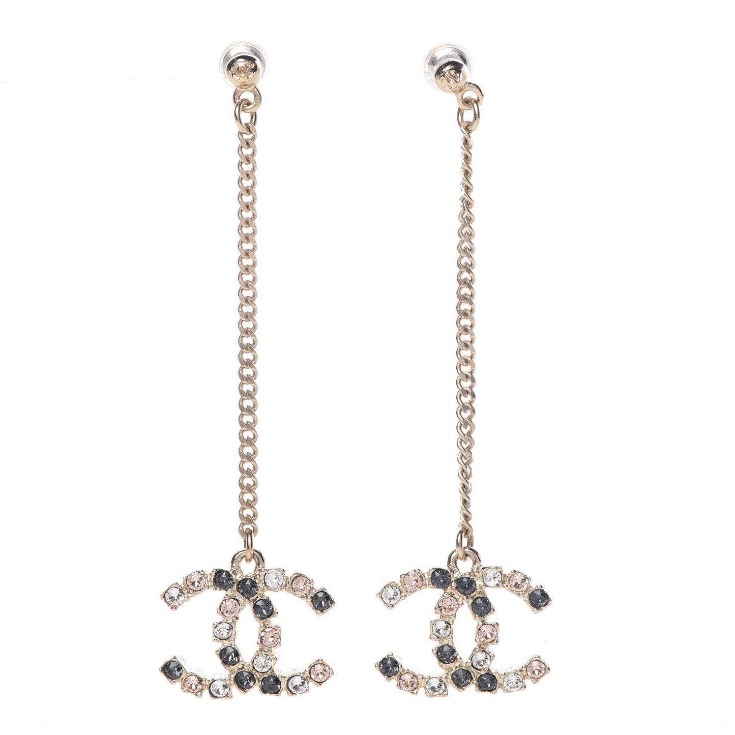 Crystal CC Drop Earrings Pink Grey Gold