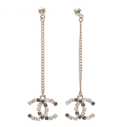 Chanel Crystal CC Drop Earrings Pink Grey Gold 1 of 3