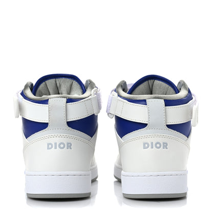 Christian Dior Smooth Calfskin Oblique Galaxy Perforated Mens B27 Mid Top Sneakers 41 White Blue 5 of 10
