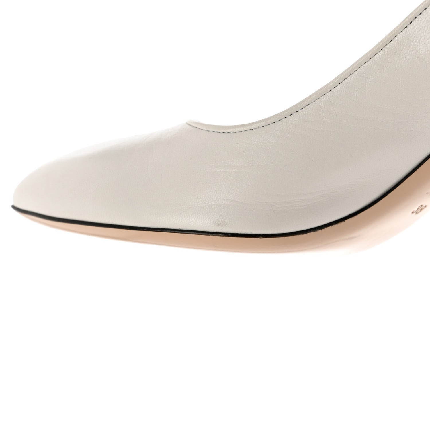 Gucci Malaga Kid Web Sylvie Mid Heel Slingback Pumps 38 White 9 of 12