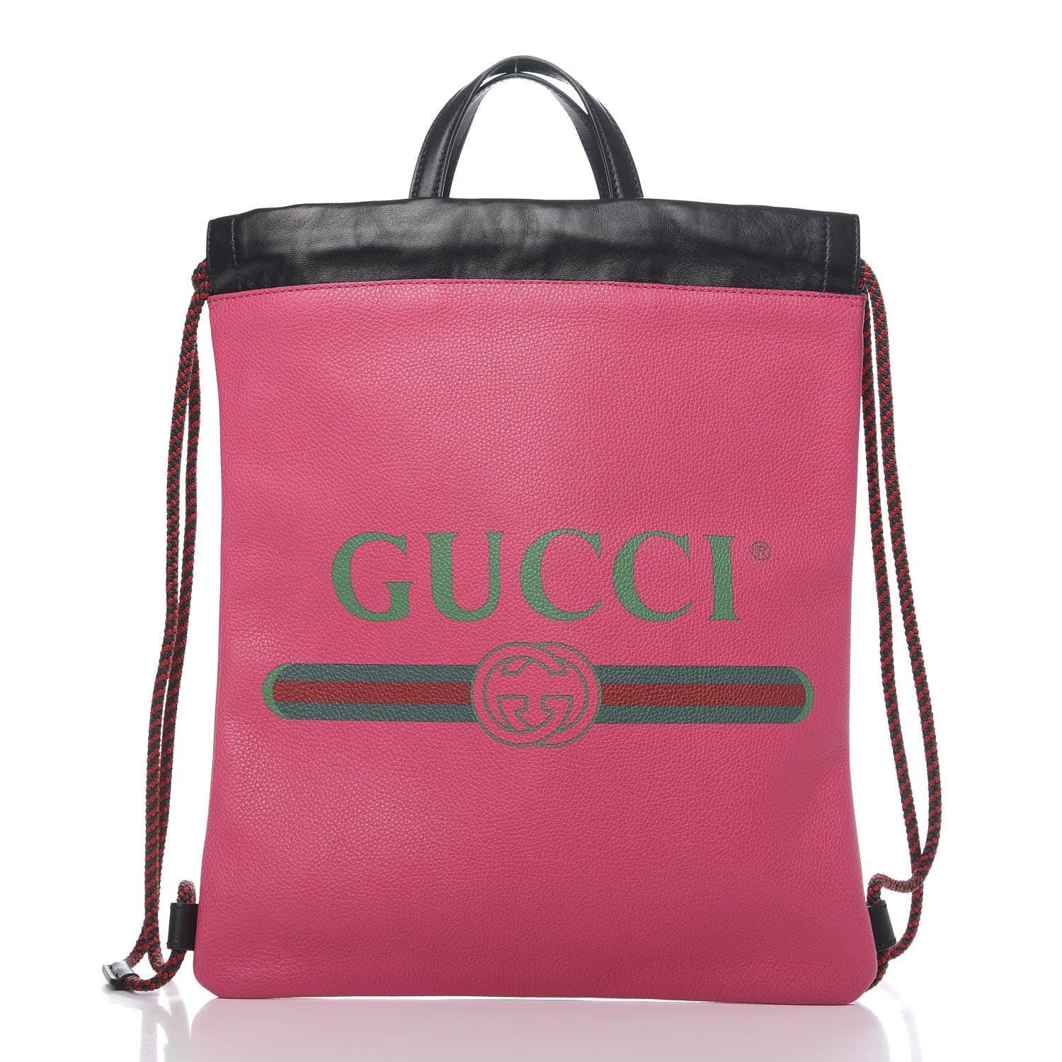Gucci Grained Calfskin Logo Drawstring Backpack Box Pink Green Black 2 of 8
