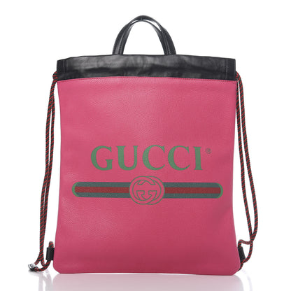 Gucci Grained Calfskin Logo Drawstring Backpack Box Pink Green Black 2 of 8