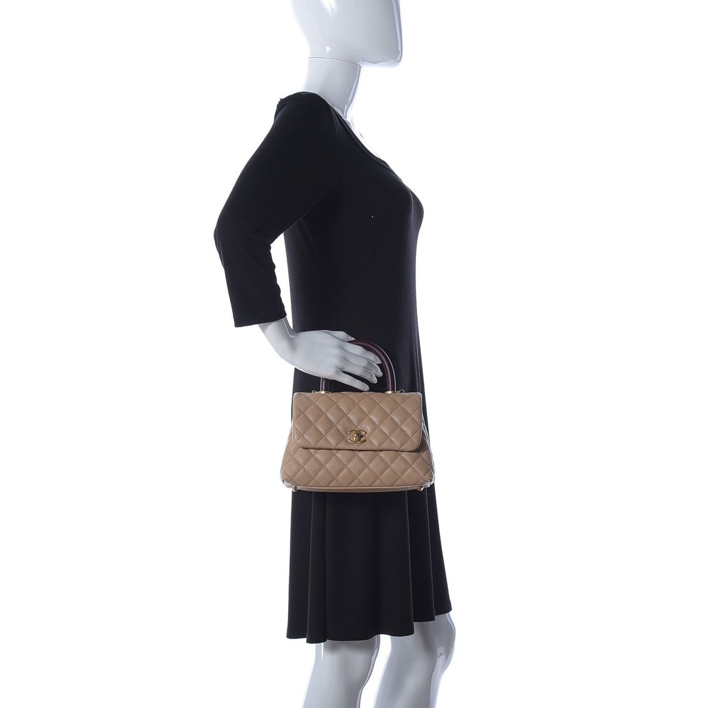Caviar Lizard Embossed Quilted Mini Coco Handle Flap Beige