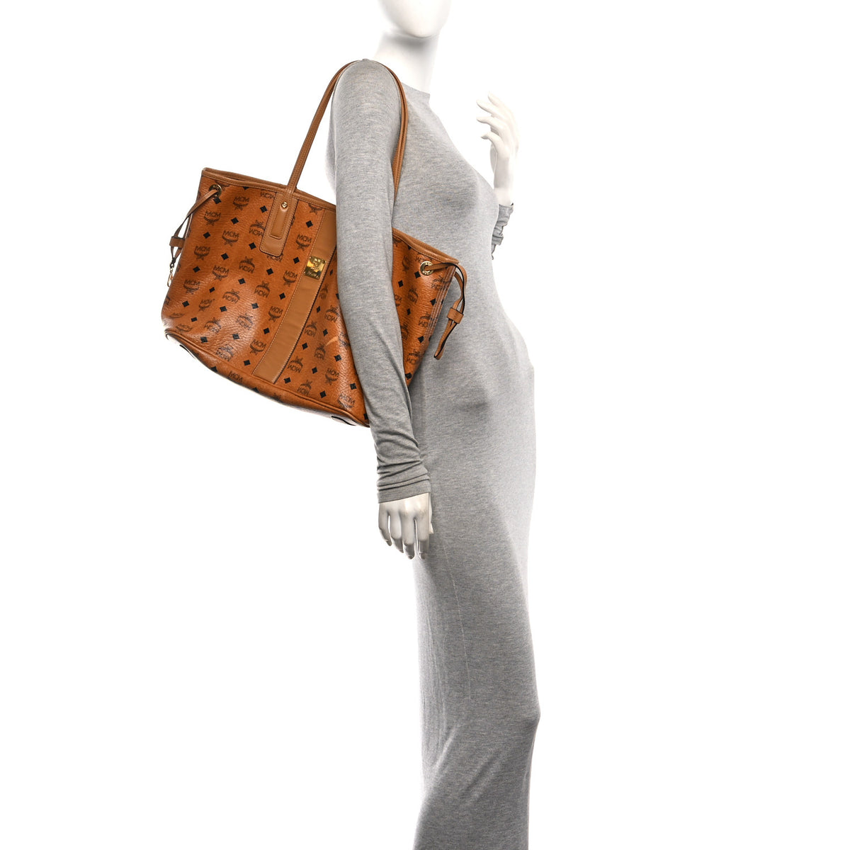 MCM Visetos Medium Liz Reversible Shopper Tote Cognac 4 of 23