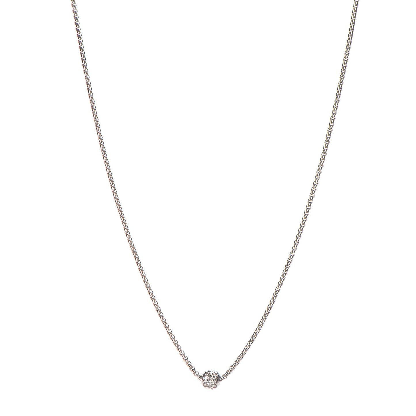 Sterling Silver 18K White Gold Diamond Pave Ball Necklace