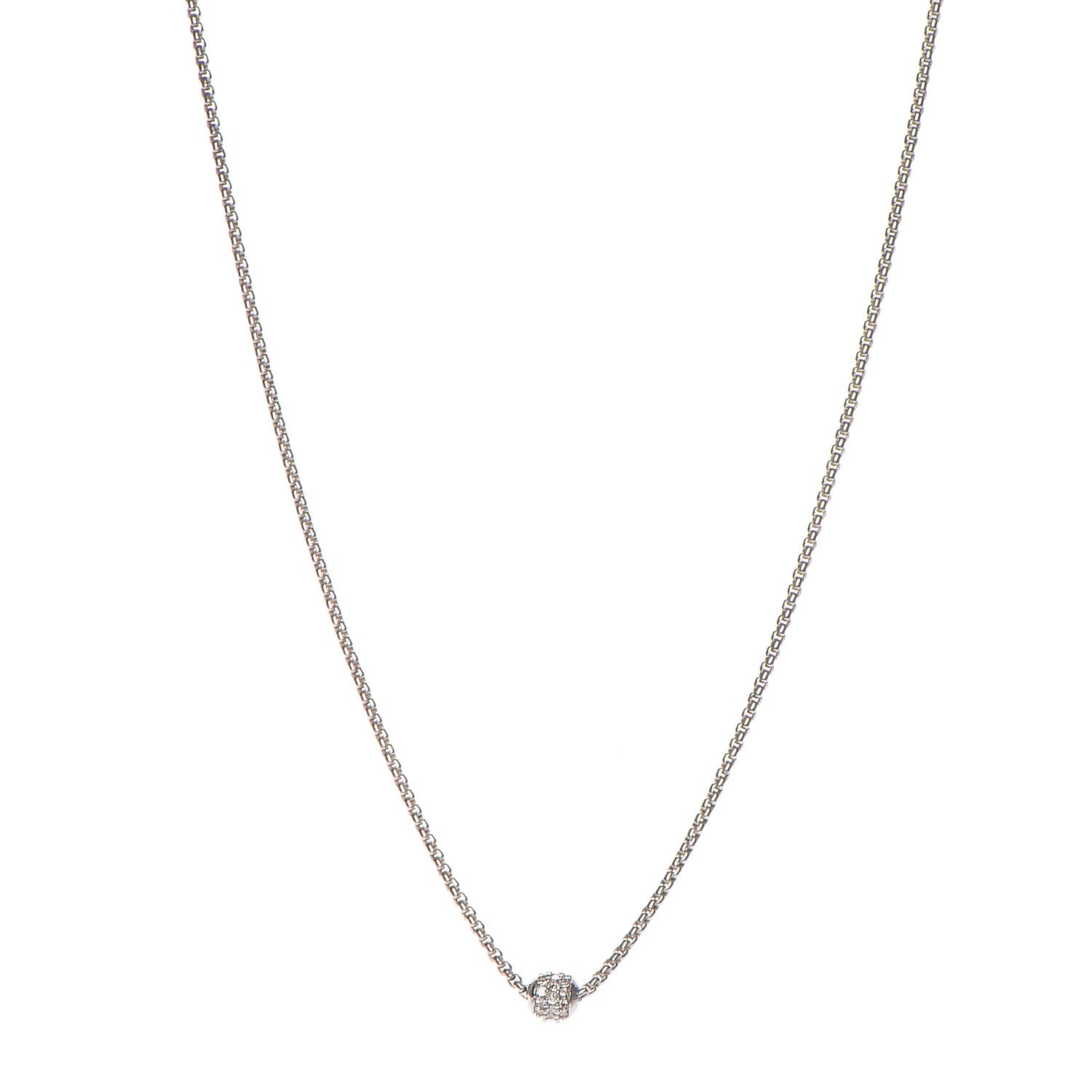 David Yurman Sterling Silver 18K White Gold Diamond Pave Ball Necklace 1 of 5