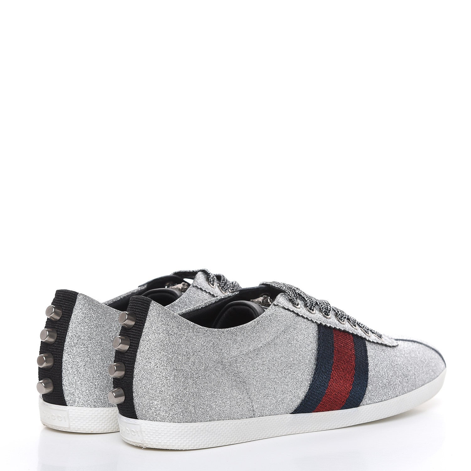 Gucci Glitter Fabric Studded Web Sneakers 38 Silver 4 of 9